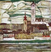 Egon Schiele Stein on the Danube with Terraced Vineyards oil painting picture wholesale